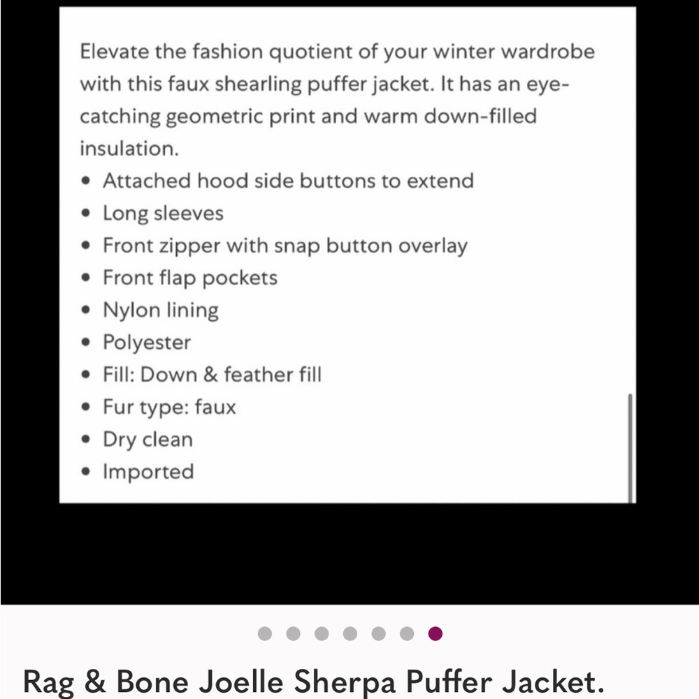 New Rag & Bone Women’s Joelle Sherpa Printed Puffer Down Jacket Size M. NWOT - Picture 5 of 5